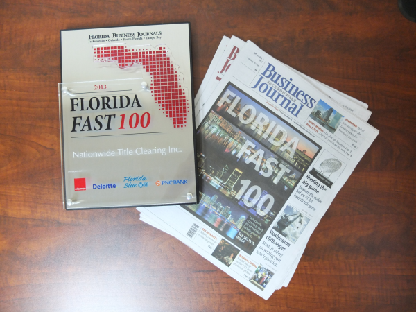 Nationwide Title Clearing earns rank 56 on Florida Fast 100 list.
